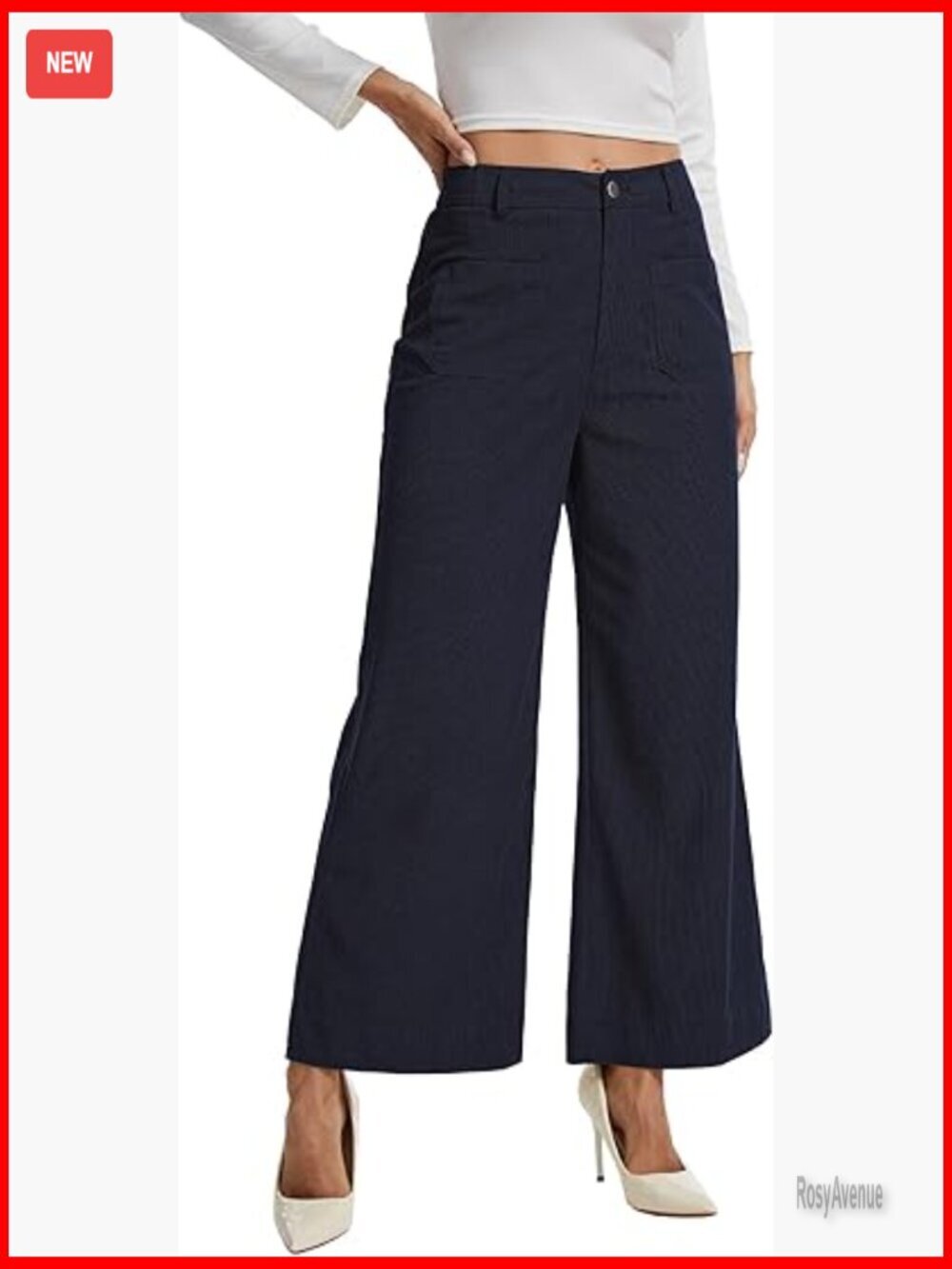 High Waisted Wide Leg Pants with Pockets Elastic Back Trousers